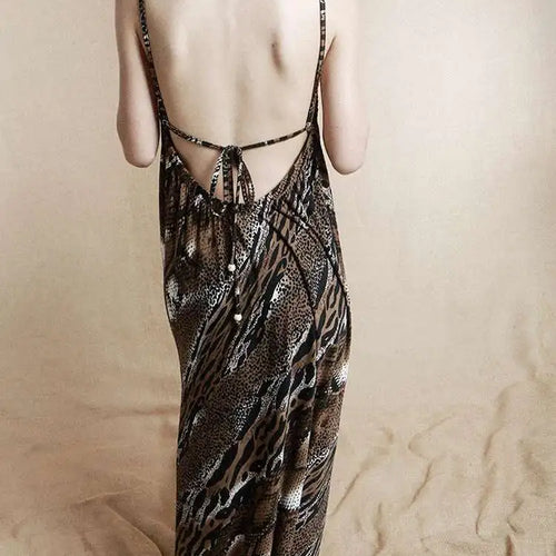 Load image into Gallery viewer, Women Coffee Leopard Printed Long Spaghetti Strap Dress New Square Collar Sleeveless Fashion Spring Autumn 2025 1DH8446
