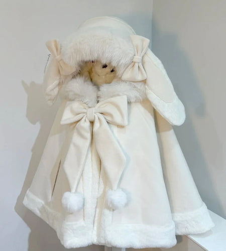 Y2k Aesthetic Cloak Jacket Women Japanese Lolita Fur Patchwork Rabbir Ear Hooed Coat Kawaii Sweet Bow Jackets Oversized JK Capes