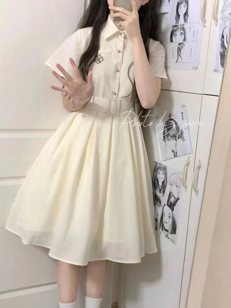 Autumn Kawaii School Dress Soft Girls Mori Sweet Lolita Embroidery Student Party Mini Short Dresses