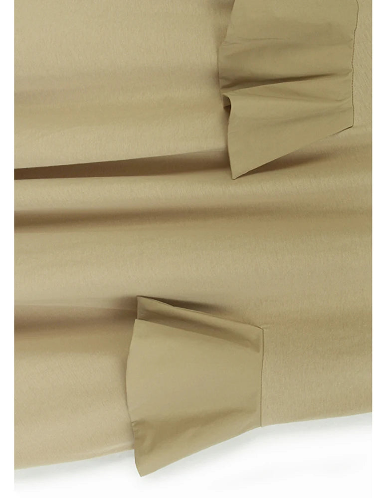 Women Khaki Ruffles Spliced Big Size Midi Dress New Round Neck Short Sleeve Fashion Tide Spring Summer 2025 1DJ1197