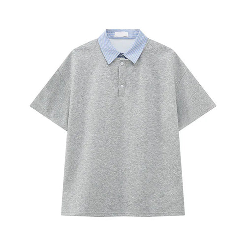 Load image into Gallery viewer, Men's Short Sleeve T-shirts Korean Simple Splicing Lapel Fake Two-piece Fashion Loose Male Clothing Pullover Top 9W1584
