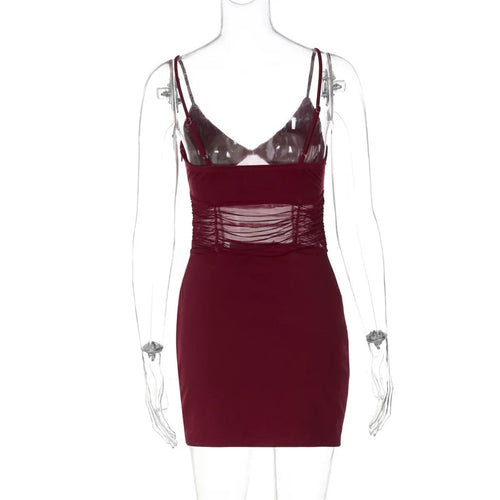 Load image into Gallery viewer, Mesh Hollow Out Backless Sexy Mini Dress Women Fashion Spaghetti Strap Sleeveless See Through Skinny Beach Party Dress
