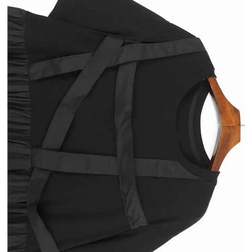 Load image into Gallery viewer, Women Black Ribbons Design Big Size Midi Dress New Round Neck Short Sleeve Fashion Tide Spring Summer 2025 1DH5566
