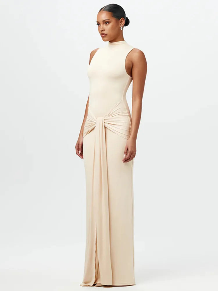 Elegant Sleeveless Bodycon Lace Up Party Evening Dress Women Autumn/Winter New2025 Slim Vestido Elastic Tight Clothing