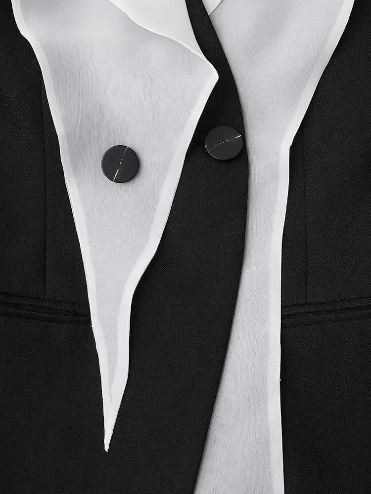 Women White Black Color-block Chiffon Elegant Blazer New Lapel Long Sleeve Jacket Fashion Tide Spring Autumn 2025 CPDB137