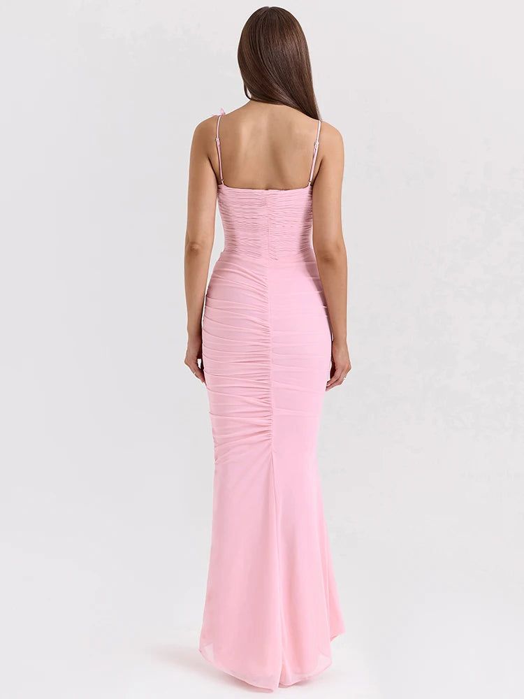 Bow Spaghetti Strap Sexy Maxi Dress For Women Gown Elegant Off-shoulder Sleeveless Backless Evening Club Party Dress