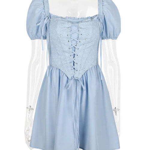 Load image into Gallery viewer, Elegant Short Puff Sleeve Sexy Mini Dress Women Fashion Square Collar Backless A-line Pleated Club Party Dress Vintage
