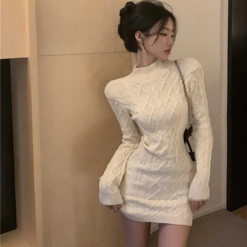 Load image into Gallery viewer, Sexy Backless White Knit Knitted Sweater Dress Women Korean Style Fashion Kpop Bodycon Slim Mini Short Dresses

