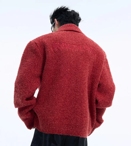 Granular Sensation Solid Color Male Sweater Turn-down Collar 2024 Autumn Winter Pocket Men's Wear Zipper Tide 24E5179