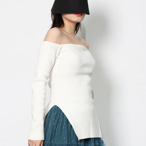 Load image into Gallery viewer, Solid Minimalist Sweater For Women Square Collar Long Sleeve Slim Knitting Pullover Female Fashion Clothing
