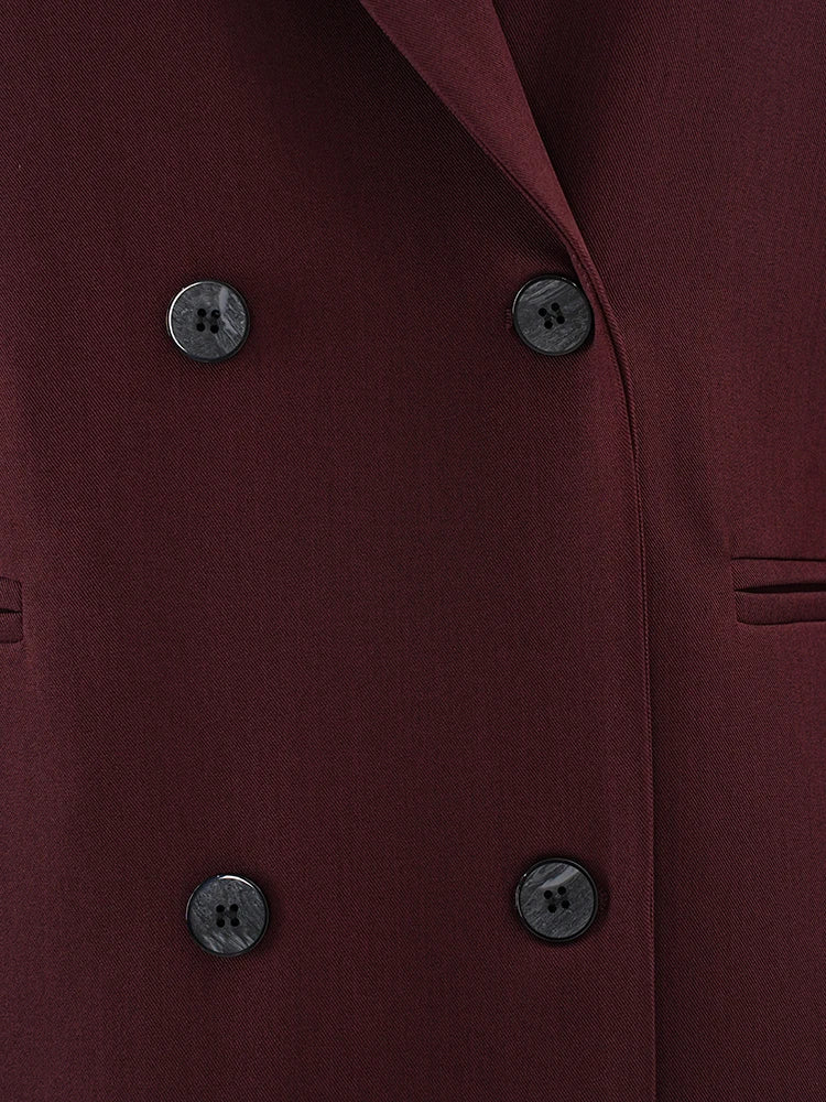 Women Wine Red Double Breasted Big Size Long Blazer New Lapel Long Sleeve Jacket Fashion Tide Spring Autumn 2025  2DB1253