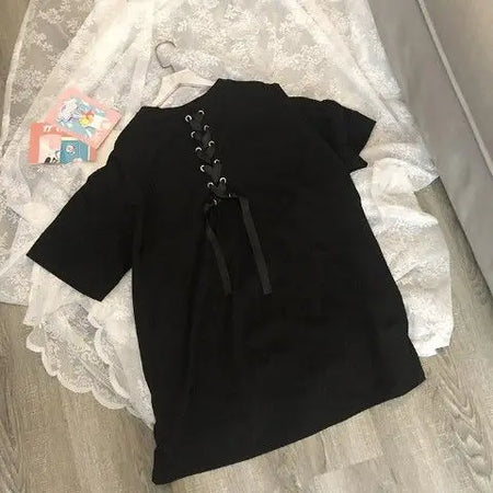 Ropa Mujer Solid Color Woman Tshirts Oversized Tops Bandage O-neck Short Sleeve Tees Fashion Casual Summer Y2k T Shirt