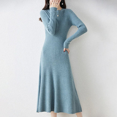 Load image into Gallery viewer, Winter/ Autumn Oneck Female Dresses 100% Wool Knitted Dress For Women 2024 New Arrival  Long Style 6Colors Jumpers

