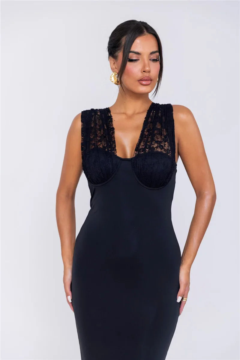 Sleeveless Fishtail Maxi Dress For Women Autumn New Halter Deep V Neck Backless Bodycon Party Sexy Long Dress Elegant