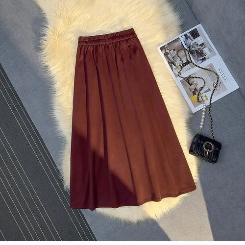 Load image into Gallery viewer, Vintage Black Red Elegant High Waist Woolen Long Skirt Women 2024 Autumn Winter Grey Vacation Party A Line Pleated Skirt Popular
