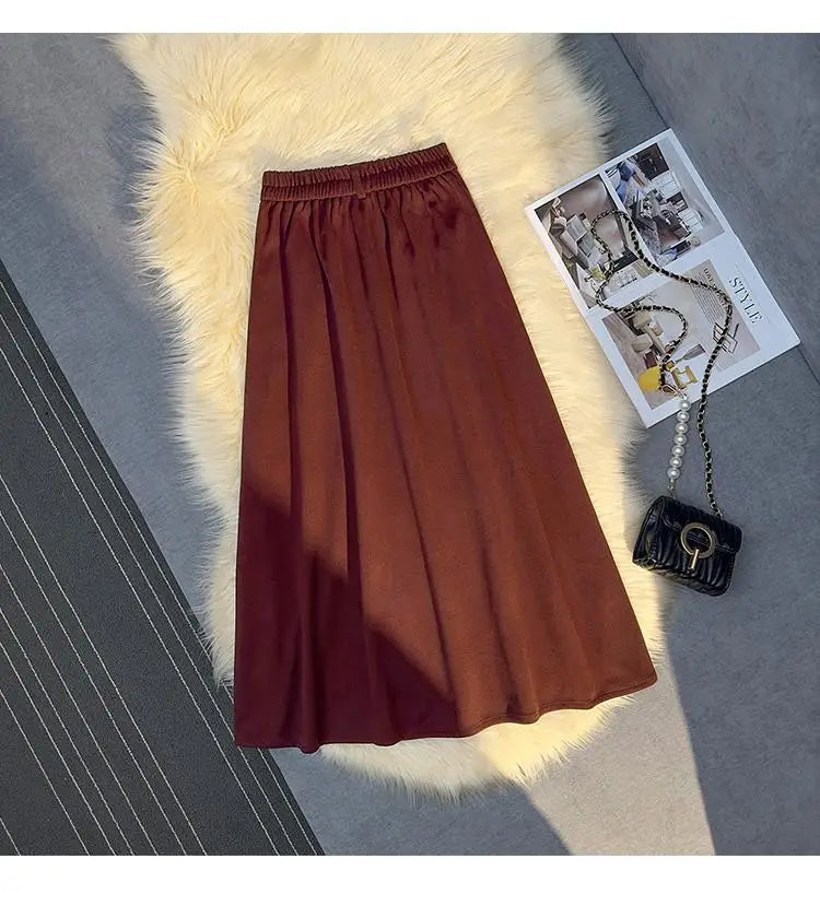 Vintage Black Red Elegant High Waist Woolen Long Skirt Women 2024 Autumn Winter Grey Vacation Party A Line Pleated Skirt Popular
