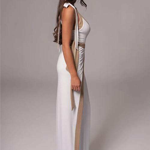 Load image into Gallery viewer, Patchwork Backless Sexy Maxi Dress  Women Fashion Spaghetti Strap V Neck Sleeveless High Split Sexy Long Dress Elegant
