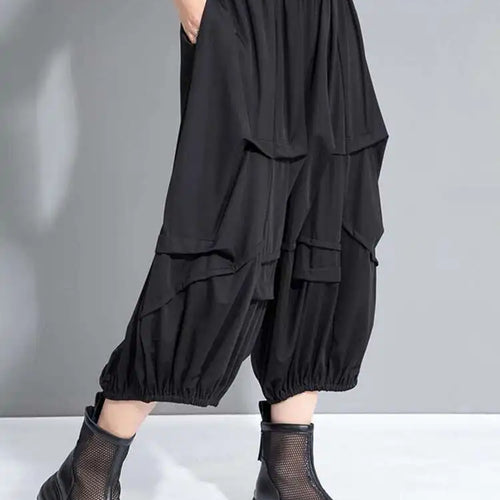 Load image into Gallery viewer, High Elastic Waist Black Pockets Wide Leg Calf-Length Pants New Trousers Women Fashion Tide Spring Autumn 2025 1DH9951
