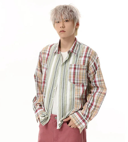 Men's Shirts New Spring Multi Color Striped Plaid Shirt Long Sleeve Turn-down Collar Male Clothing Stylish Men Top 9W1684