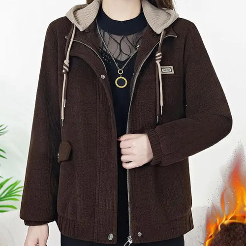Load image into Gallery viewer, Korean Autumn Winter Black Brown Velvet Thick Zipper Short Coat For Women 2024 Popular Trend Red Loose Casual Hooded Tops Jacket
