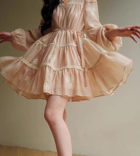 Hit Color Spliced Lace Up Loose Dresses For Women O Neck Long Sleeve High Waist Temperament Mini Dress Female New