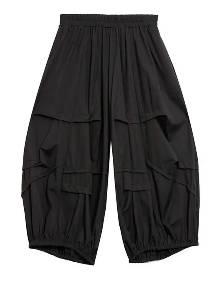 High Elastic Waist Black Pockets Wide Leg Calf-Length Pants New Trousers Women Fashion Tide Spring Autumn 2025 1DH9951