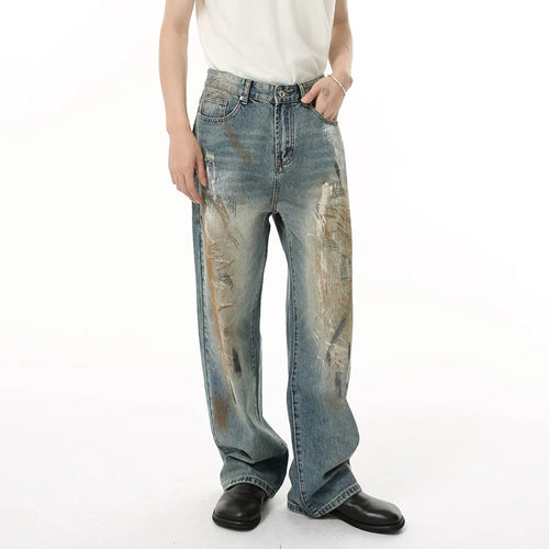 Load image into Gallery viewer, Men&#39;s Jeans New American Style High Street Graffiti Design Straight Wide Leg Trendy Distressed Male Denim Pants 9W1836
