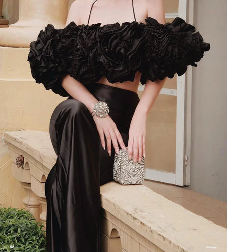 Solid Spliced 3D Flower Temperament Vests for Women Square Neck Off Shoulder Esxy Vest Female Fashion Clothing New