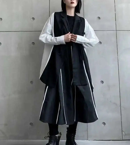 High Elastic Waist Black Liem Spliced Casual Long Half-body Skirt Women Fashion Tide New Spring Autumn 2025 1DE1829