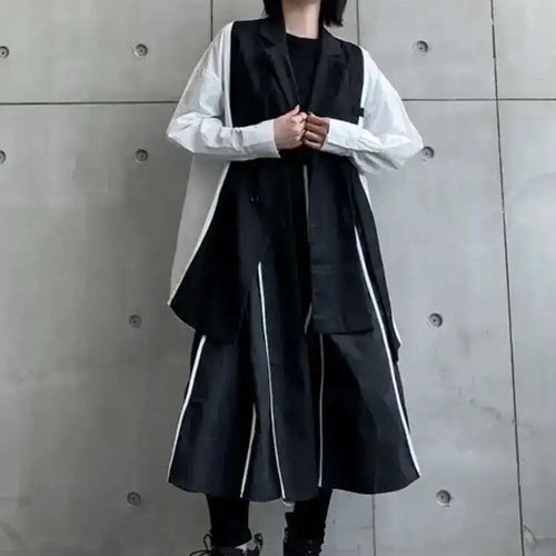 Load image into Gallery viewer, High Elastic Waist Black Liem Spliced Casual Long Half-body Skirt Women Fashion Tide New Spring Autumn 2025 1DE1829

