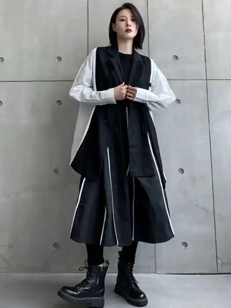 High Elastic Waist Black Liem Spliced Casual Long Half-body Skirt Women Fashion Tide New Spring Autumn 2025 1DE1829