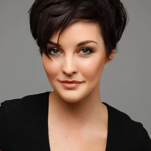 Load image into Gallery viewer, Synthetic Mommy Wigs for Women Short Hair Dark Brown Wig with Bangs Popular Hair Cuts Straight Female Pixie Cuts Natural Wigs
