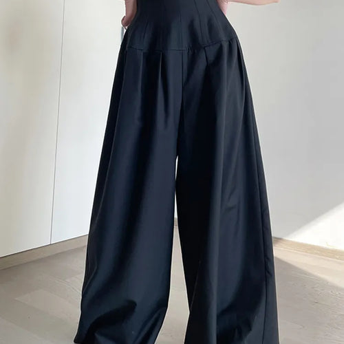 Load image into Gallery viewer, Oversize Wide Leg Pants For Women Gathered Waist Spliced Ruched Casual Solid Long Trousers Female Clothing Summer
