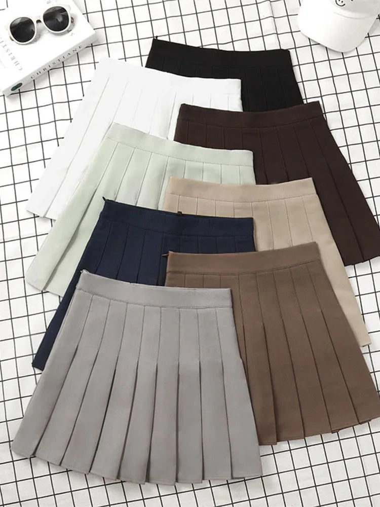 Brown Skirt Ladies 2025 Summer Clothes Women's High Waist Harajuku Korean Style Black Mini Pleated Skirt For School Girl Uniform