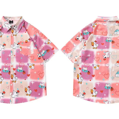 Load image into Gallery viewer, Summer Hawaiian Shirts Streetwear Funny Cartoon Graphic Printed Button Up Short Sleeve Beach Blouse Harajuku Casual Baggy Tops
