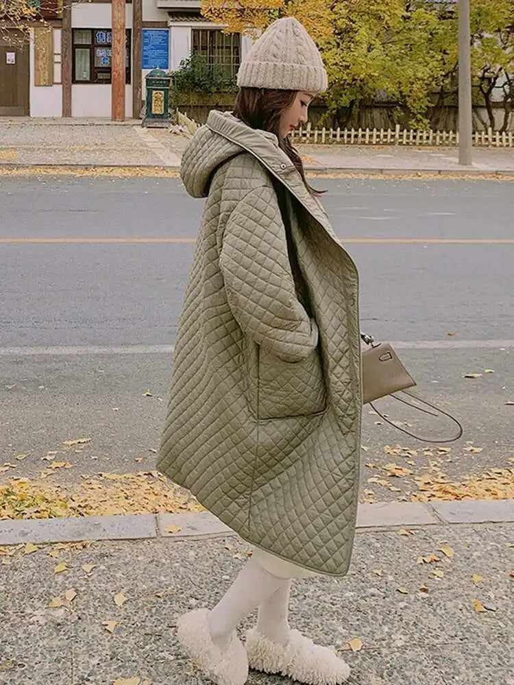 Army Green Big Size Keep Warm Hooded Cotton-padded Coat Long Sleeve Women Parkas Fashion New Autumn Winter 2025 1DH8601