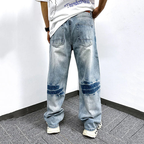 Load image into Gallery viewer, Men's  Jeans Washed Cracked Straight Leg Trendy New American Style Simple Casual Denim Pants Male Summer Bottoms 9W1745
