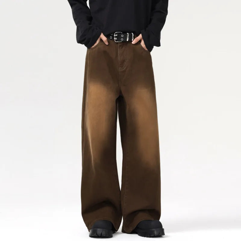 Men's Jeans New American Washed Deisgn Distressed Baggy Fashion Denim Pants Male Straight Leg  Casual Bottoms 9W1551