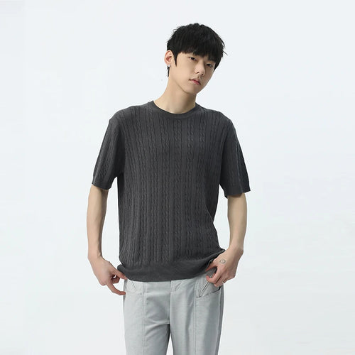 Load image into Gallery viewer, Minimalist Men&#39;s T-shirt Knitting Round Neck Short Sleeve Casual Solid Color Summer Fashion Men&#39;s Clothing 9C5387
