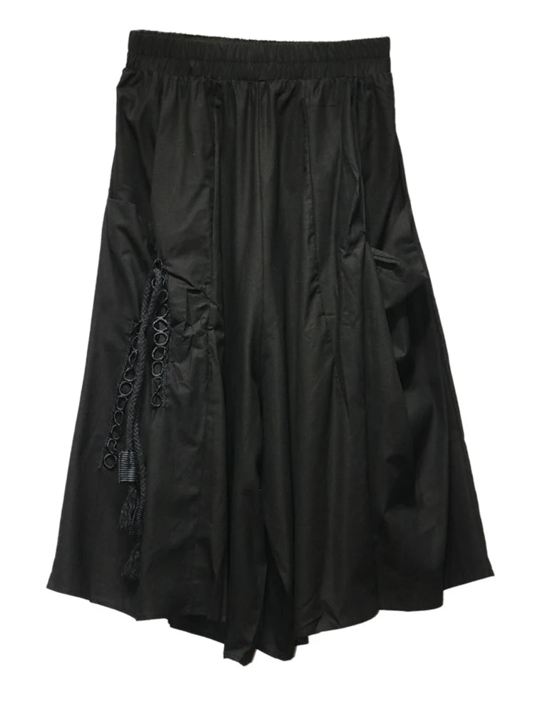 High Elastic Waist Black Pokcet Pleated Casual Wide Leg Pants New Trousers Women Fashion Tide Spring Autumn 2025 1DJ1070