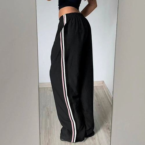 Load image into Gallery viewer, Streetwear Side Stripe Spliced Baggy Women Trousers Basic Harajuku Elastic Waist Casual Joggers Pants Straight Bottom
