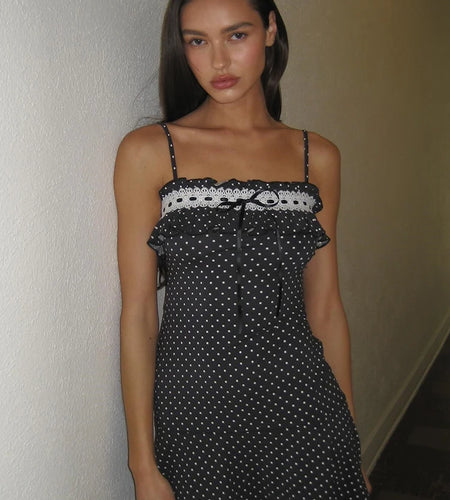 Spaghetti Strap Polka Dot Mini Dress For Women Robe Contrast Color Off-shoulder Sleeveless Backless Club Party Dress