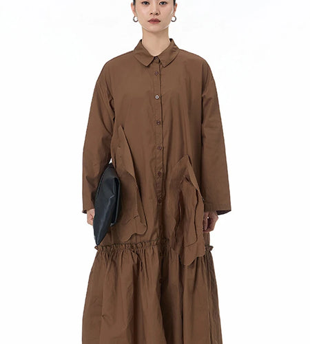 Women White Ruffles Spliced Big Size Long Blouse New Lapel Long Sleeve Shirt Fashion Tide Spring Autumn 2025 1DJ1500