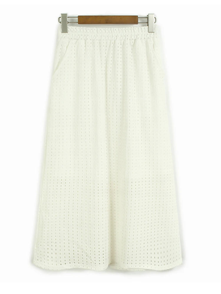 Black Hollow Hollow Out T-shirt Skirt Two Pieces Suit New Round Neck Short Sleeve Women Fashion Spring Summer 2025 1DJ1435