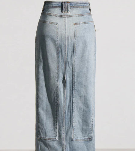 Split Denim Skirts For Women High Waist Patchwork Pockets Solid Casual Skirt Summer Female Fashion Clothing