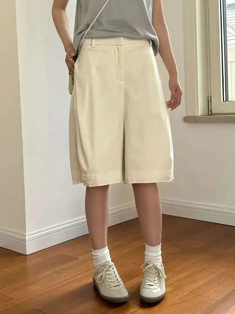 High Elastic Waist Gray Pocket Elegant Knee Length Pants New Trousers Women Fashion Tide Spring Summer 2025 1DH5814