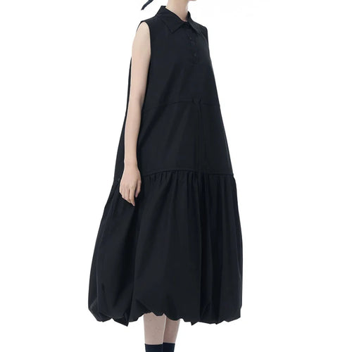 Load image into Gallery viewer, Women Black Brief Pleated Big Size Midi Bud Shirt Dress New Lapel Sleeveless Fashion Tide Spring Autumn 2025 1DJ0955
