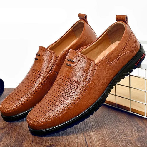 Load image into Gallery viewer, Summer Men Shoes Casual Luxury Brand Genuine Leather Mens Loafers Moccasins Italian Breathable Slip on Boat Shoes Size 47
