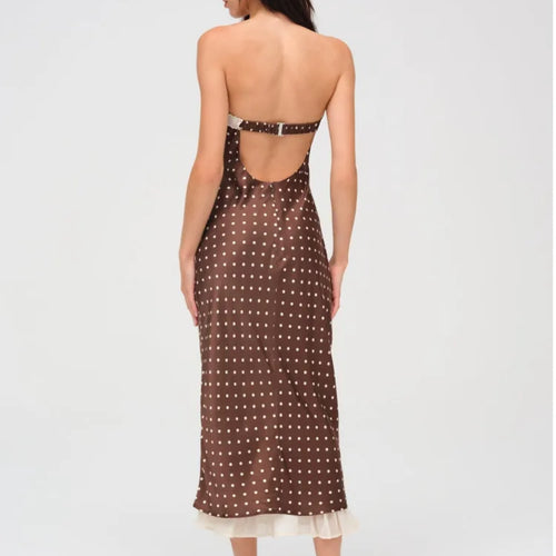 Load image into Gallery viewer, Sexy Strapless Backless Lace Up Hollow Out Mid Length Dress Women Polka Dot Print SummerNew 2025 Holiday Beach Vestido
