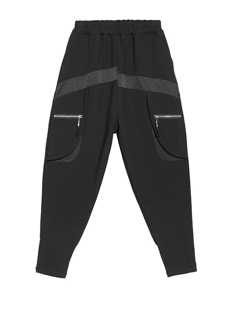 High Elastic Waist Black Zipper Split Long Harem Trousers New Loose Fit Pants Women Fashion Tide Spring Autumn 2025 1M645